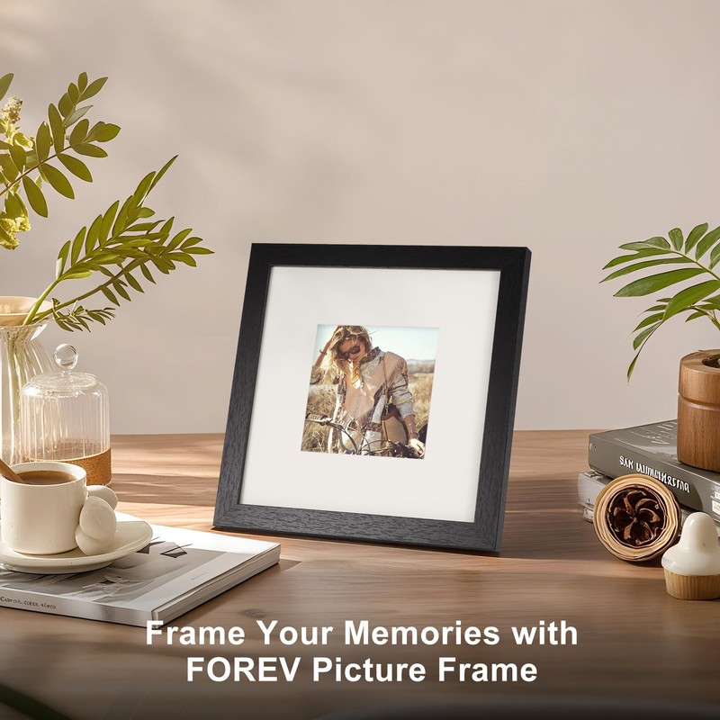 TOFOREVO 8x8 Square Picture Frames Set of 6 Black Wood