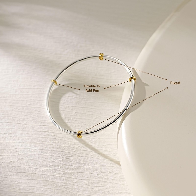 NOKMIT Two-Tone Stackable Bangle for Women High Polished Thin Interlocking