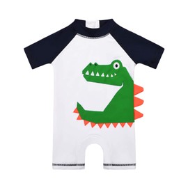 Cadocado Baby Boy One Piece Swimsuit Rash Guard with Sun Protection Crocodile Swimwear,Crocodile Pattern,9-12 Month