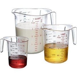 U Chef Juego de 3 Vasos Medidores de Plástico Irrompibles, Jarra Medidora de grado Alimenticio Capacidad de 1, 2 y 4 tazas, Apilables y Aptas para lavavajillas, Ideal para Aceite, Vinagre, Harina