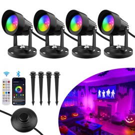 T-SUN Smart RGBW Spotlights, Indoor Uplights, Spotlights with App & Remote, Music Sync, 16M Colors, Timer, Dimmable, Waterproof Floor Spotlight for Plants Home Party Stage Decor, Set of 4