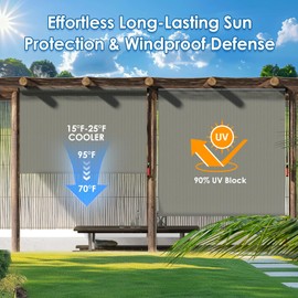 OOTONAT Roller Shades for Patio 8' W x 6' H, Exterior Cordless Shades Roll Up Outdoor Blinds with 90% UV Protection for Carport, Dark Grey- Electric/Manual Awning Crank Kit