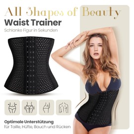 MW & Partner - Waist Trainer with Soft Steel Rods - Sports Under-Bust Corset (Black & Beige) - Corsage - Waist Cincher - Waist Shaper - Also Plus Sizes (XS - 6XL) - black, size: 3XS