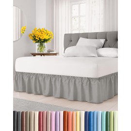 Wrap Around Dust Ruffle Bed Skirt - Light Grey - for King Size Beds with 18 Inch Drop - Elastic Strap - Adjustable Pleated Bedskirt with Brushed Fabric and Wrinkle Free - for Women, Men, Kids & Teens