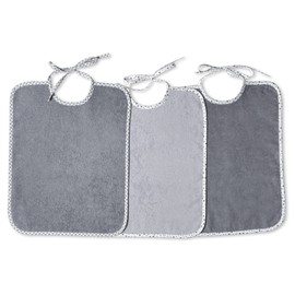 KiGATEX 3 x XXL Baby Bibs, 100% Cotton, Adjustable Bibs, Extremely Absorbent Terry Cloth Bib for Tying – Oeko-Tex Certified – 30 x 40 cm, star Grey