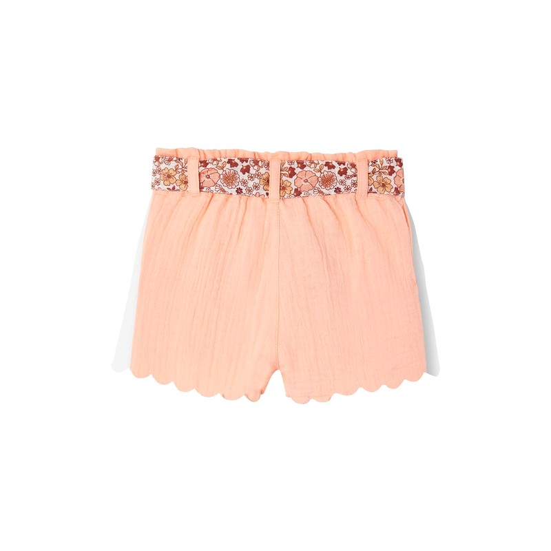 Vertbaudet Baby Muslin Shorts with Flower Belt, apricot