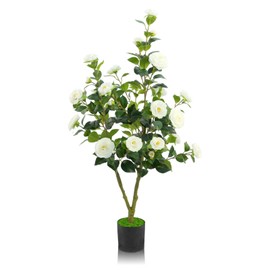 White Artificial Camellia Tree, Faux Plants for Outdoor Planters - Atmosphere-Boosting UV-Resistant Artificial Outdoor Flowers, Faux Tree Suitable for Home Decoration & Specially Given as Gifts