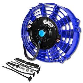 (Pack of 1) 7 Inch High Performance 12V Electric Slim Radiator Cooling Fan w/Mounting Kit - Blue
