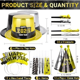 2024 Happy New Year's Eve Decoration Set New Year's Eve Fringe Cone Hat with Foil Tassel Fringe Shimmer Headband Blowouts Blower Pearl Necklace for Children Adults New Year's Eve Party