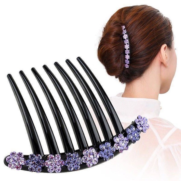 Pack of 2 Hair Comb Hair Accessories - Rhinestone Teeth Hair Comb Hair Accessories Hair Clip Comb for Women Girls Gift Purple and Pink 11 x 8 cm