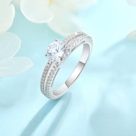 FJ Engagement Ring for Women 925 Sterling Silver Promise Ring Wedding Proposal Ring Eternity Anniversary Ring for Her 18K White Gold Plated with Cubic Zirconia (Size Q)