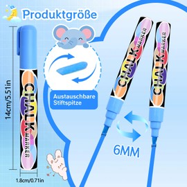 Keukenket 8 Colours Chalk Pens for Blackboard, Washable, Chalk Marker Window with 6 mm Reversible Tip, Whiteboard Marker Chalk Pens for Windows Glass, Car Windows, Stones, Paper