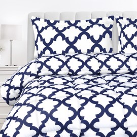 Utopia Bedding - Comforter Set with 2 Pillow Shams - 3 Pieces Bedding Comforter Sets - Down Alternative Comforter - Soft and Comfortable - Machine Washable, White Navy, King