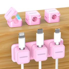 6+1Pack Magnetic Cord Organizer, Wire Holder Keeper Organizer Management, Easy Secure Adhesive Cable Management, for Home,Office,Car,Desk,Nightstand（Pink with Magnetic Base
