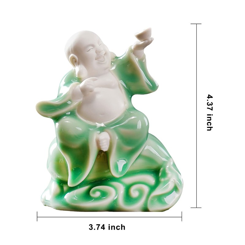Houlu Small Green Fat Laughing Buddha Statue for Good Luck,