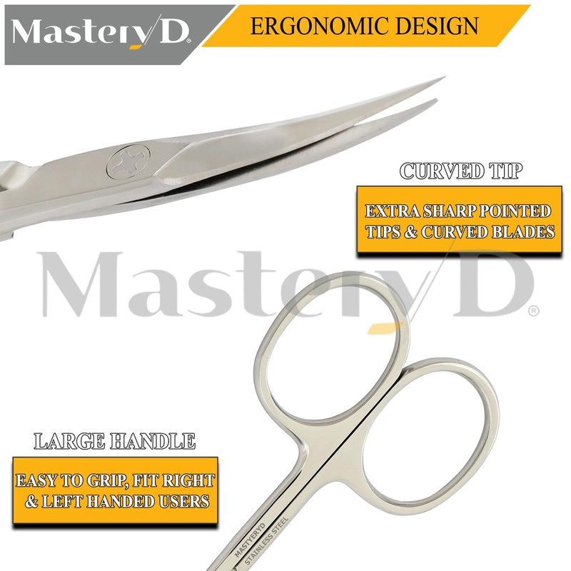 MASTERYD Cuticle Scissors Extra Fine Curved Blade, Super Slim Manicure