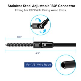 RiaYer 40 Pack Black Cable Railing Kit & Hardware, T316 Stainless Steel 180° Adjustable Angle Swage Lag Screws for 1/8" Wire Rope Deck Railing System, Wood Post