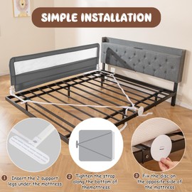 GLACER Foldable Bed Rail for Toddlers - 71" Bedrail w/Safety Straps, Child Lock & Removable Oxford Cover, Swing Down Baby Bed Rail Guard for Crib, Full, Twin, Double, Queen & King Bed (Grey, 1 Pack)