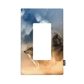 Pznen Wolf Single Rocker Wall Plate Woodland Wolf Howling Moon Wildlife Animal 1-Gang Rocker Light Switch Plates Standard Receptacle Plug Cover for GFCI Outlet
