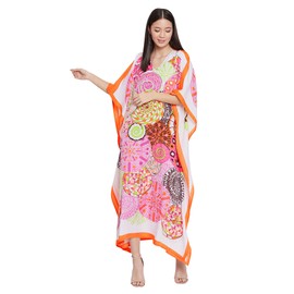 Oussum Ladies Plus Size Caftan Kimono Sleeve Polyester Long Tunic Summer Evening Casual Loose Maxi Dresses (Pink Spiral Maxi Kaftan)