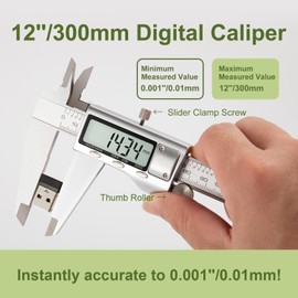 SCITOOLS All-Metal Digital Caliper 0-12"Measuring Tool, Micrometer Caliper with Auto-Off Feature, Interchangeable Between inches and millimeters for DIY/Household and 3D Printing