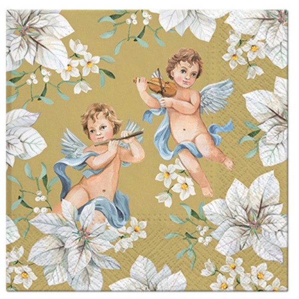 Christmas Decoupage Paper Napkins with Angels, Cherub Napkin, Pack of
