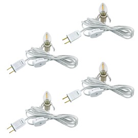 MEILUX 4 Pack Accessory Cord with LED Night Light Bulbs - White Cord with On/Off Switch Plugs - C7 led Bulb Warm White with Spare Fuse for Holiday Decoration and Craft Village House Decoration