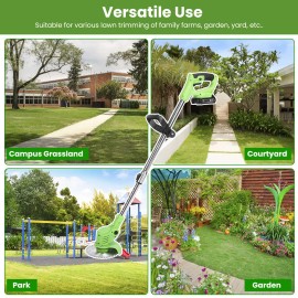 21V 300W Battery Cordless Grass Trimmer Lawn Mower 18000M/Min 2 Stainless Steel Blades 10 Plastic Blades 2 Batteries GlovesPower Source: Battery