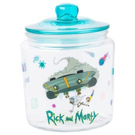 Silver Buffalo Rick and Morty Falling Out of Ship Glass Cookie Snack Candy Jar with Lid (Small)
