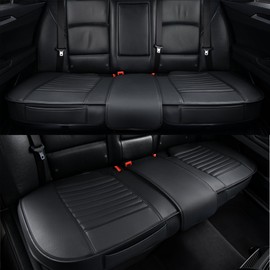 Back Seat Covers, Rear Seat Cushions, Auto Bench Protector with Breathable PU Leather and Non-Slip Bottom Universal for 4 Season (Black, 61" x 20. 5")