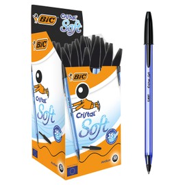 BIC Penne Nere a Sfera, Cristal Soft, Punta Media (1.2 mm), Confezione da 50, Fornitura Cancelleria Scuola e Ufficio