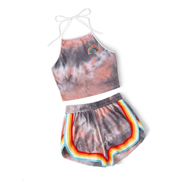 SweatyRocks Women's 2 Piece Set Tie Dye Halter Crop Top