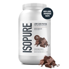 Isopure Low Carb 100% Pure Whey Isolate Protein Powder, Lactose Free, Gluten Free, With Vitamins, Dutch Chocolate, 25g Protein Per Serving, 3.07 Lbs, 41 Servings (Packaging May Vary)