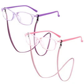 ExcellaElite Blue Light Glasses 2 Pairs Blue Light Glasses Kids,Suitable for Tv Uv Glare Protection(With Glasses Rope*2)