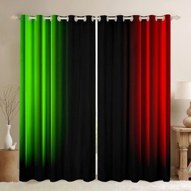 Geometric Abstract Ombre Girly Window Curtains for Bedroom Living Room Kids Teens Green Red and Black Striped Curtains Decor Modern Fashion Window Drapes Treatments 38W X 45L,2 Panels