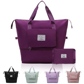 QLFJ-FurDec Large Capacity Expandable Travel Duffel Bag, Waterproof Foldable Sports Shoulder Bag, Portable Luggage Carry Bag for Travel, Gym, Overnight, Shopping, Weekends, Camping(Fuchsia)