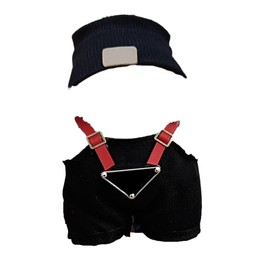 Stylish Outfit Set for 17cm Plush Dolls, Black Suspenders Overall with Accessories, Perfect for Dress Up Play, Soft Material, Choice for Girls