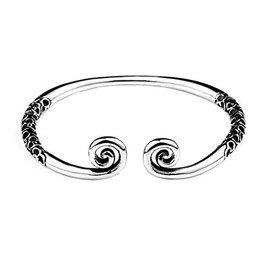 HIJONES Men's Women's Vintage Stainless Steel Sun Wukong Buddhist Tightening Spell Front Open Bangle Cloud Engraved Bracelet Silver Black