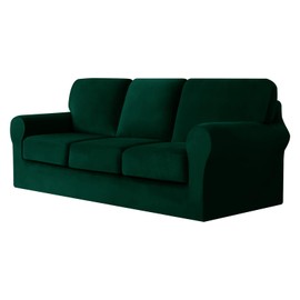 UNBBRRL 7 Pieces Couch Covers for Sofa, Replacement Ektorp Sofa Cover 3 Seat with 1 Main Cover/3 Seat Cushion Covers/3 Backrest Covers, Stretch Velvet Settee Cover 3 Seater (Dark Green,3 Seater)