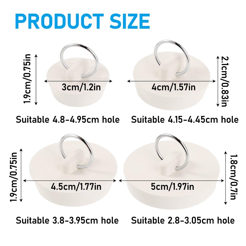 4 Pcs Bath Plug, Sink Plug Replacement, Sink Plug, Bathroom