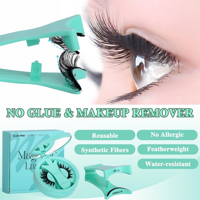 Fox-Eye Magnetic Eyelashes with Applicator - Reusable Natural Lashes, No