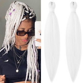 SIXERSI White Braiding Hair Pre Stretched Knotless 30 inch Braiding Hair Extensions for Box Braids Kids Ponytail Prestretched Braiding Hair 30 inch 2 Packs