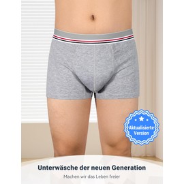 Carer Pack of 3 Men's Boxer Shorts for Incontinence, Washable Incontinence Pants Men Cotton with 80 ml Absorbent Pad Stores Urine Prevents Blister Leaks for Light Incontinence Grey M