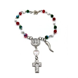 Italian Auto/Vehicle Rosary With Italian Horn (Cornicello) Charm (Silver plain horn)
