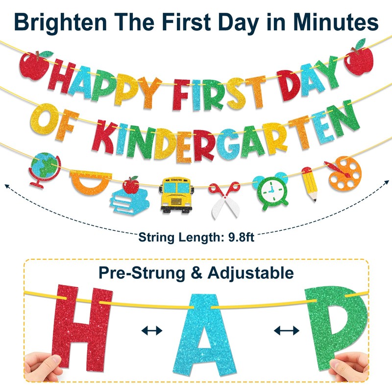 Hekocap First Day of Kindergarten Decorations, Pre-Strung Happy First Day