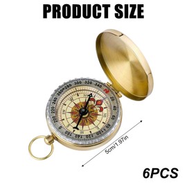 Behogan Pack of 6 Brass Compass Outdoors: Pocket Compass for Children, Portable Pocket Compass with Luminous Numerals, Waterproof Jump Lid Compass for Hiking, Camping and Other Outdoor Activities