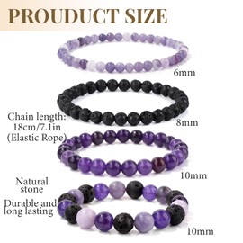ZENGSING Natural Beaded Bracelet, Natural Stone Stretch Bracelet, Elastic Gemstone Stone Bracelet, Yoga Stone Beaded Bracelet for Women, Teen Girls, Pack of 4, Stone, No Gemstone