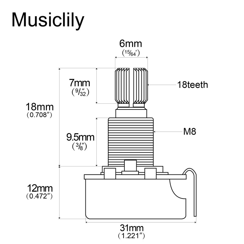 Musiclily 0.7 inch (18 mm) Guitar Pot 250KΩ A Curve