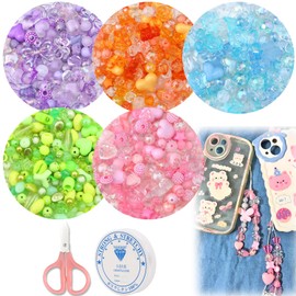 MaehSab 270-300pcs Cute Mixed Beads for Jewelry Making Acrylic Kawaii Beads for Bracelet Making Flower Bow Beads Bulk DIY Phone Lanyard Chains