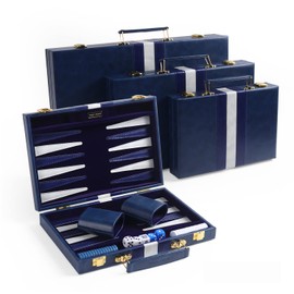 Magic Vosom Travel Small 11 Inch Backgammon Blue Sets Classic Board Game with Premium Leather Case, Portable Travels Strategy Backgammon Game Set for Adults, Kids (Blue, Small)
